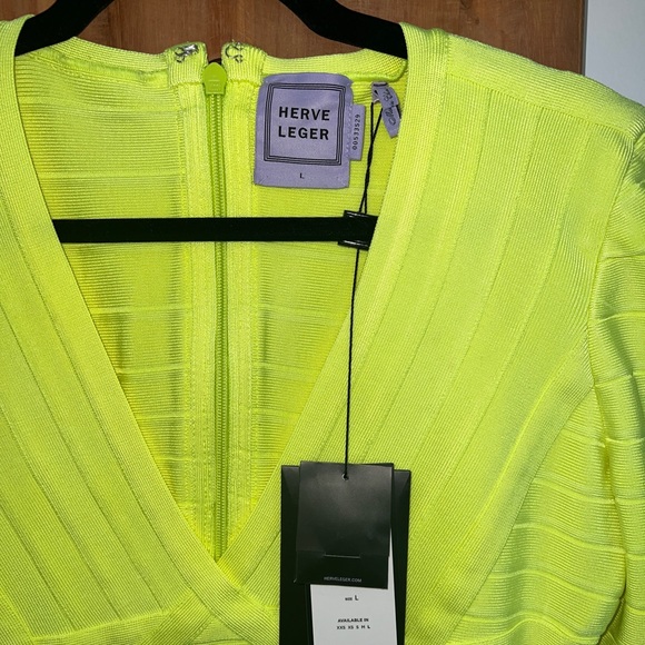 🆕 Hervé Leger Neon Yellow Nathalia Night Out Dress - Picture 5 of 12